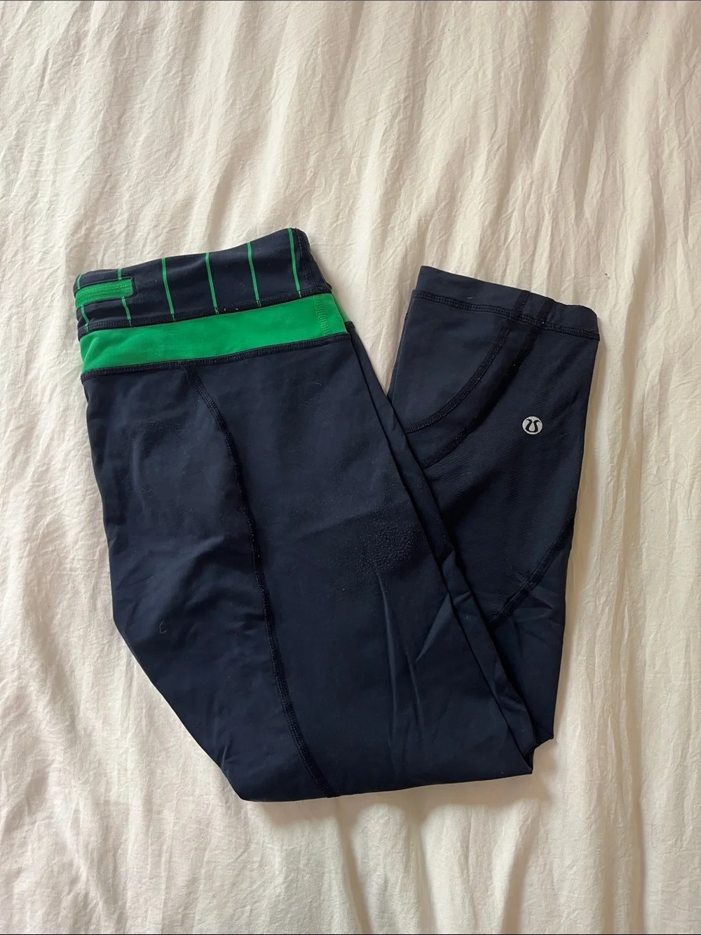 lululemon athletica Navy Leggings with Green Waistband